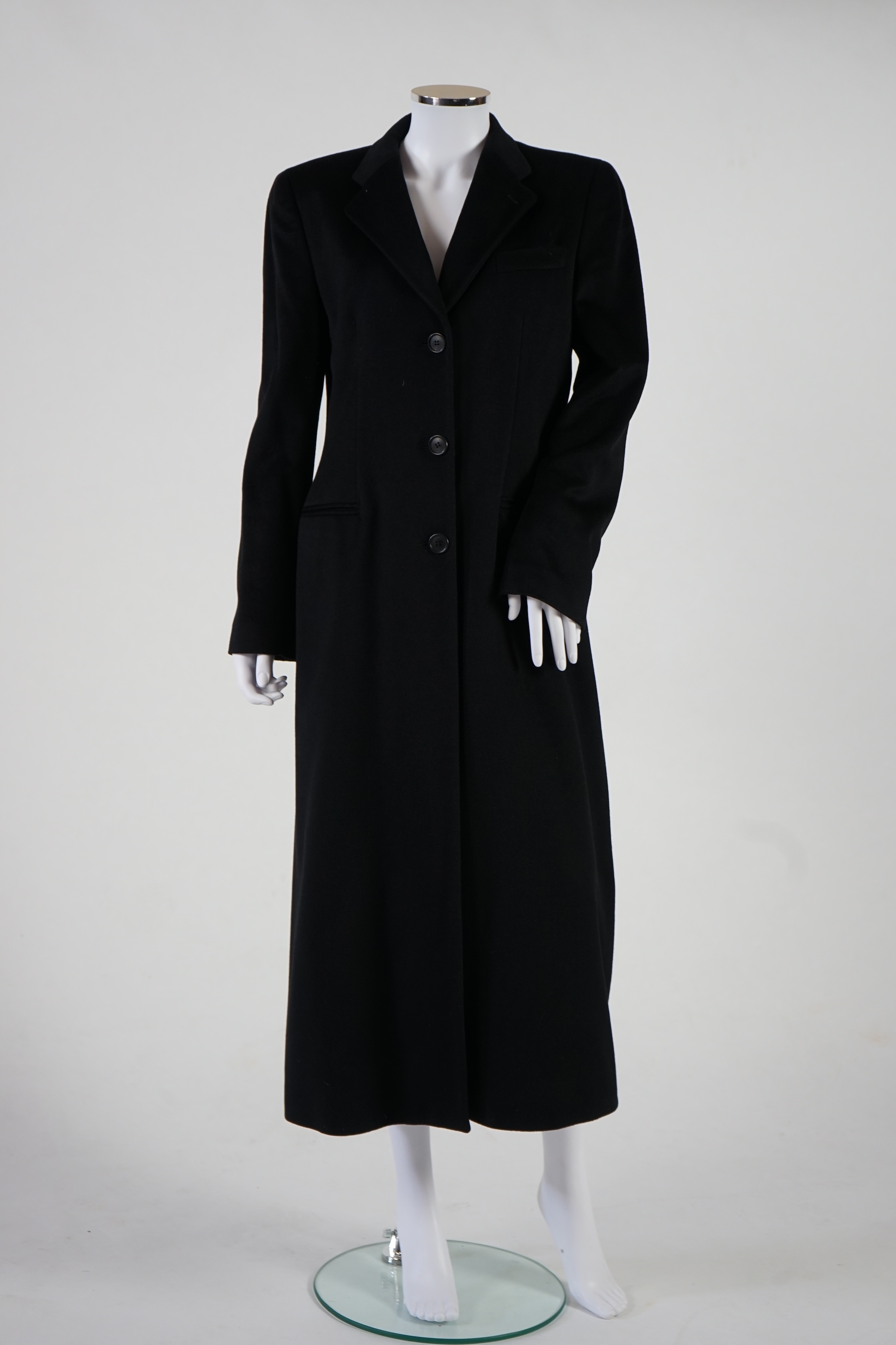 A Georgio Armani Classico lady's black cashmere long coat. Proceeds to Happy Paws Puppy Rescue